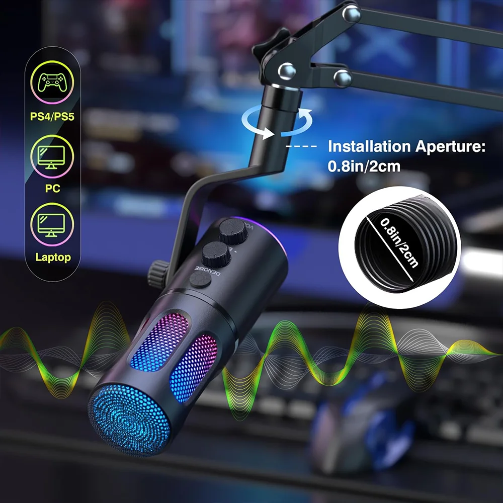 RGB USB 게이밍 마이크, PC, PS4/5, 노트북 스트리밍용 스탠드가 있는 콘덴서 마이크 ? ?