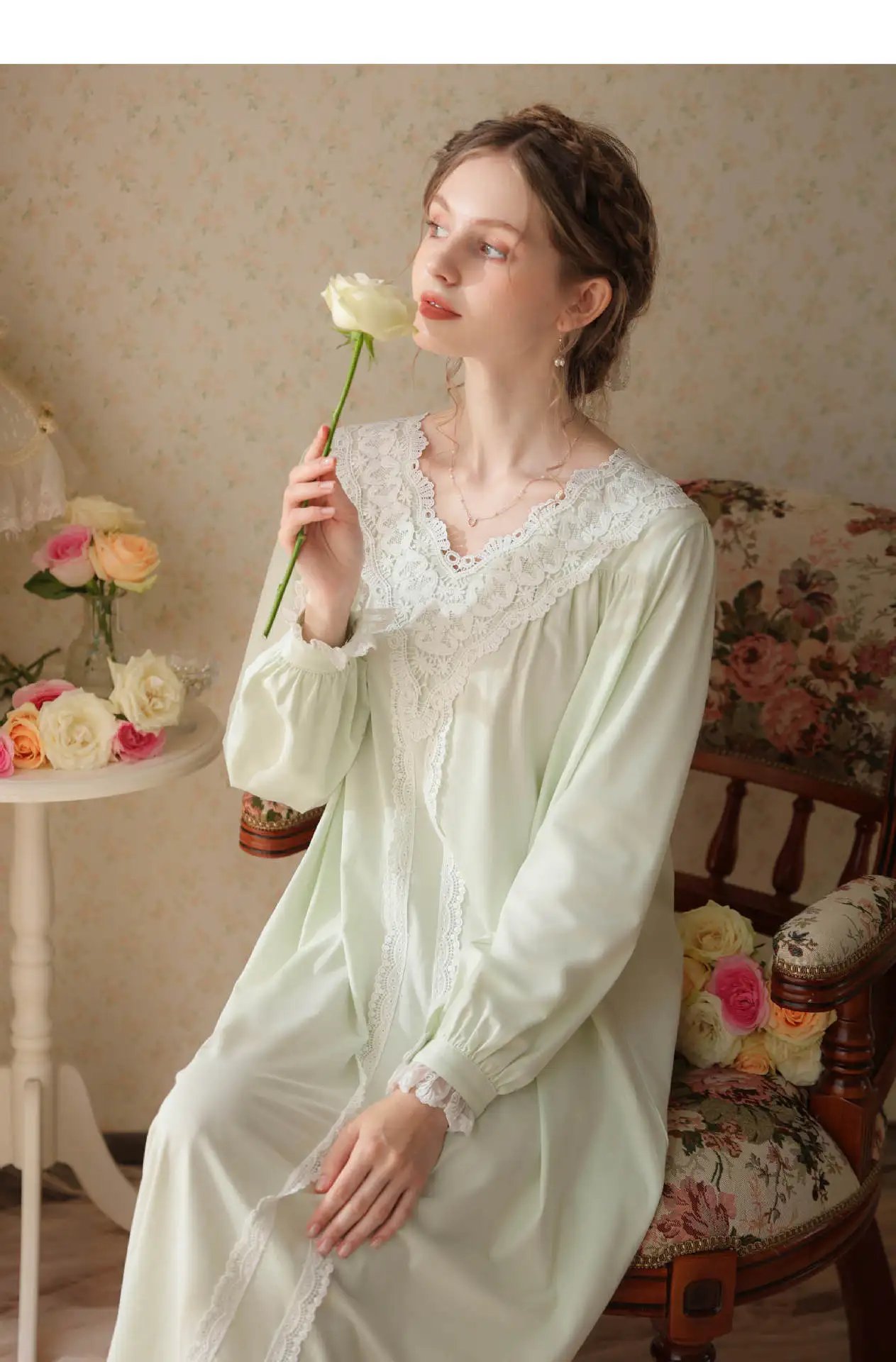 Long Sleeve Spring Princess Nightgown Vintage Palace Elegance Cotton, Loose Fit Plus Size Loungewear for Cozy Nights and Autumn