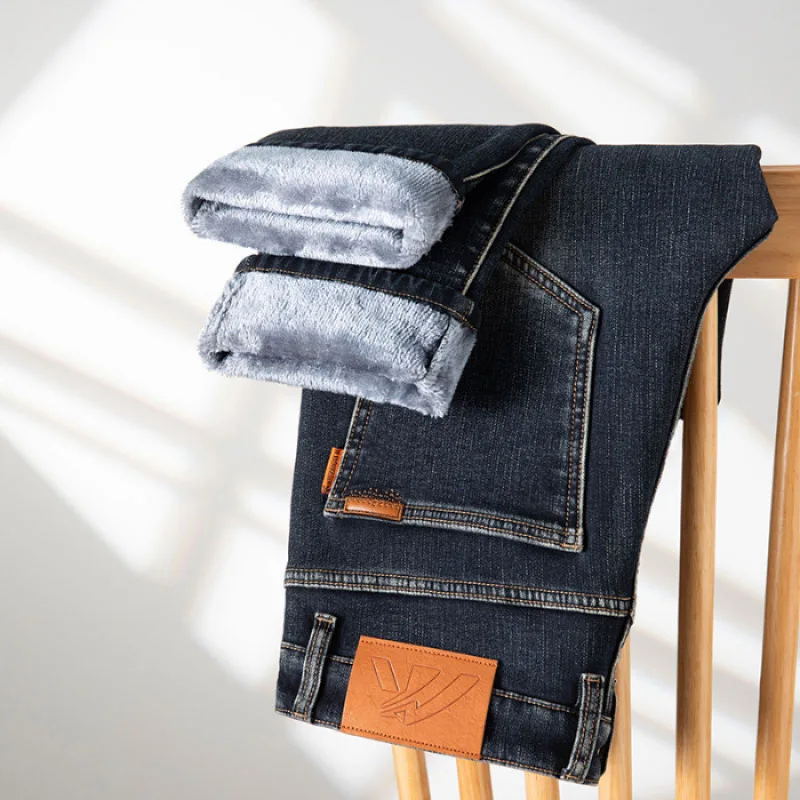 2024 New Winter Fleece-lined Thick Jeans High-End Island Velvet Slim Straight Warm Anti-Freezing Cold-Resistant Trousers 6
