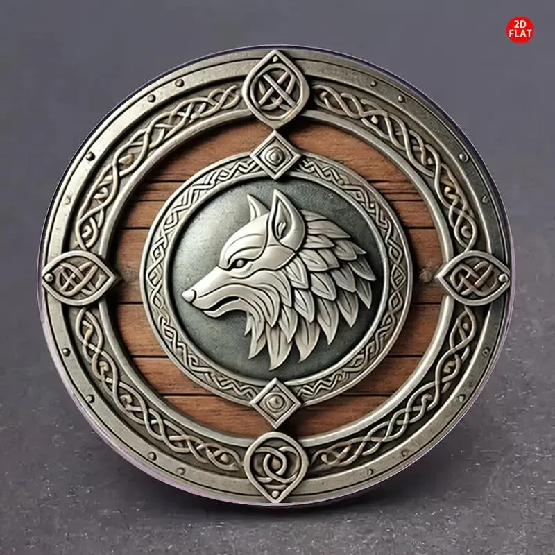 Viking Wolf Shield Metal Wall Art Disc Norse Nordic Decor Sign 7.87 Inch