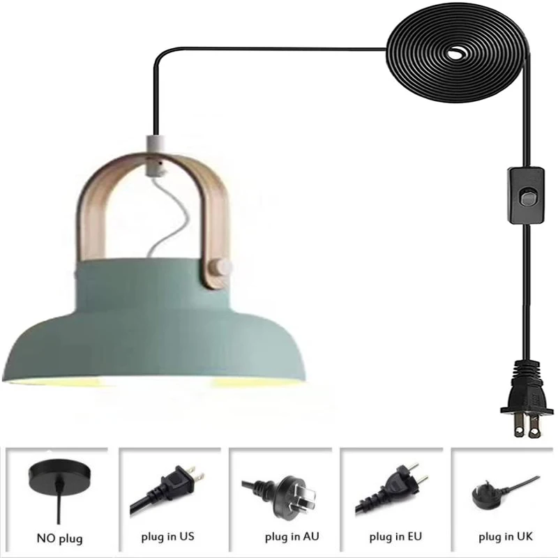 

Art Decoration Pendant Light E26/27 Base Modern Ceiling Hanging Light Plug In Pendant Lamp Fixture Green Metal Shade Pendant