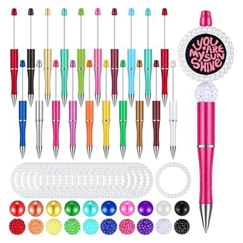 

Bead Pens Bulk Acrylic Beads O Rings And Beads Black Ink Multi Color Bead Pen Spacer Beads For DIY Craft Office Students Durable