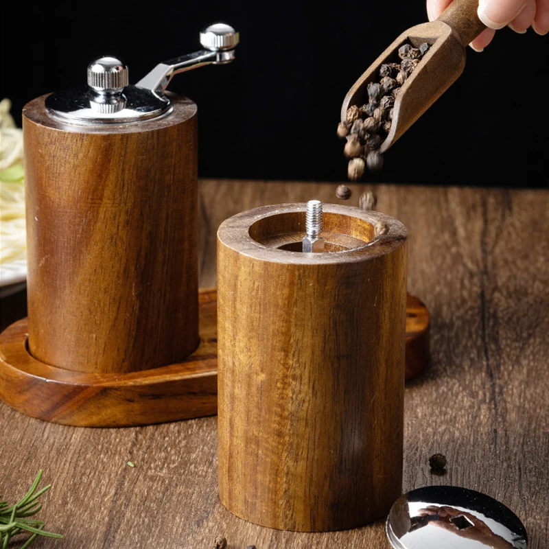 Manual Salt and Pepper Grinder Wooden Spice Pepper Grinding Bottle Adjustable Pepper Mill Seasoning Spice Grinder Kitchen Gadget