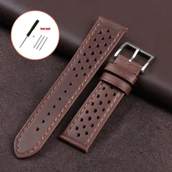 Vintage Genuine Leather Universal Watch Strap - Breathable Cowhide Wristband Accessory - 22mm (Dark Brown)