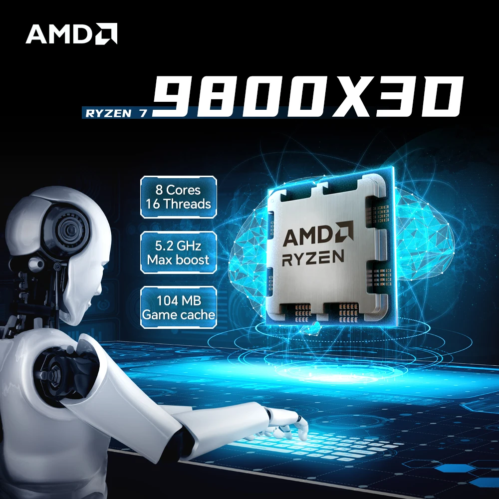 AMD Ryzen 7 9800X3D 8 ליבות 16 תהליכים DDR5 סוקט AM5 חדש 4.7GHz L3=96M 120W מעבד 4NM R7 9800X3D אך ללא מאוורר