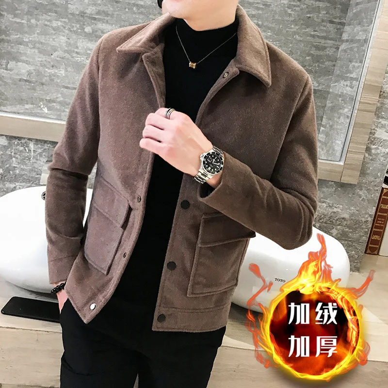 

British Autumn Winter Steetwear Windbreaker Pocket Outwear Hombre Men Wool Trench Coat Solid Color Lattice Casual Jacket S-3XL