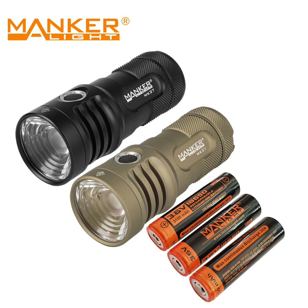 Комплект: компактный легкий прожектор Manker MK37 + 3x перезаряжаемый литий-ионный