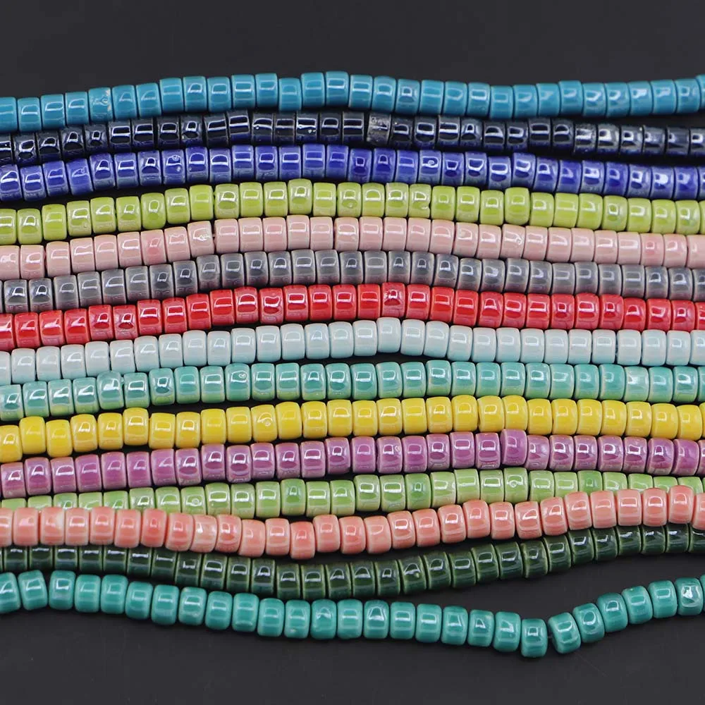 New Drum Cylinder Ceramic Beads Simply Colored Round Flat Spacer Beads for Jewelry Making DIY Handmade Accessories 200pcs 6x4mm