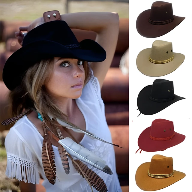 Chapeau Cowboy Femme Cuir de Vache Style Unique Cowgirl Western Cuir Fait  Main