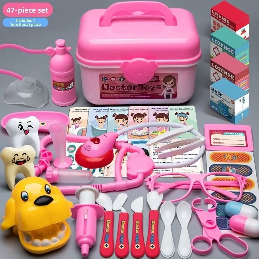 Creative Children Doctor Play Set Simulation Dentist Interactive Doctor Pretend Role Play Kit Blue/Pink Educational