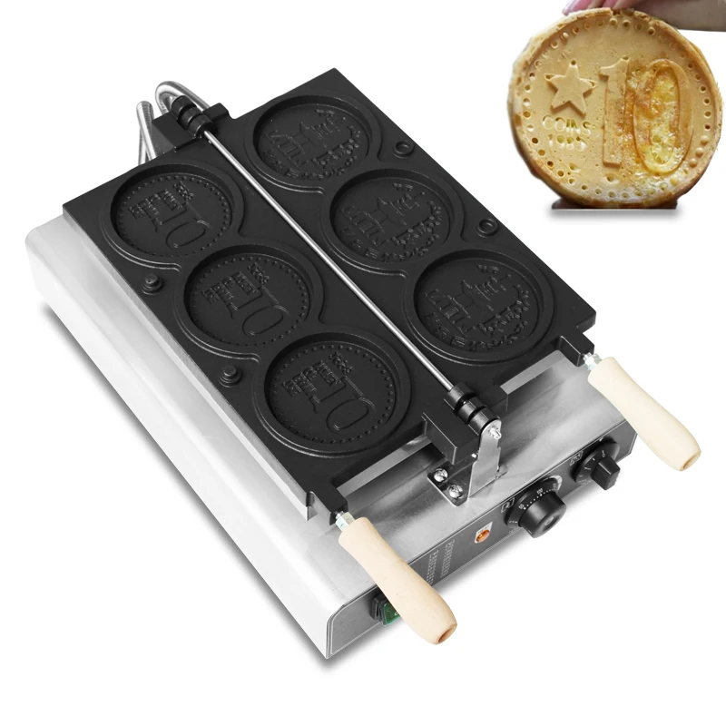Commerical New design 3pcs Gold Coin Waffle Machine Non-stick snack making machine round shape waffle maker for snack equipment