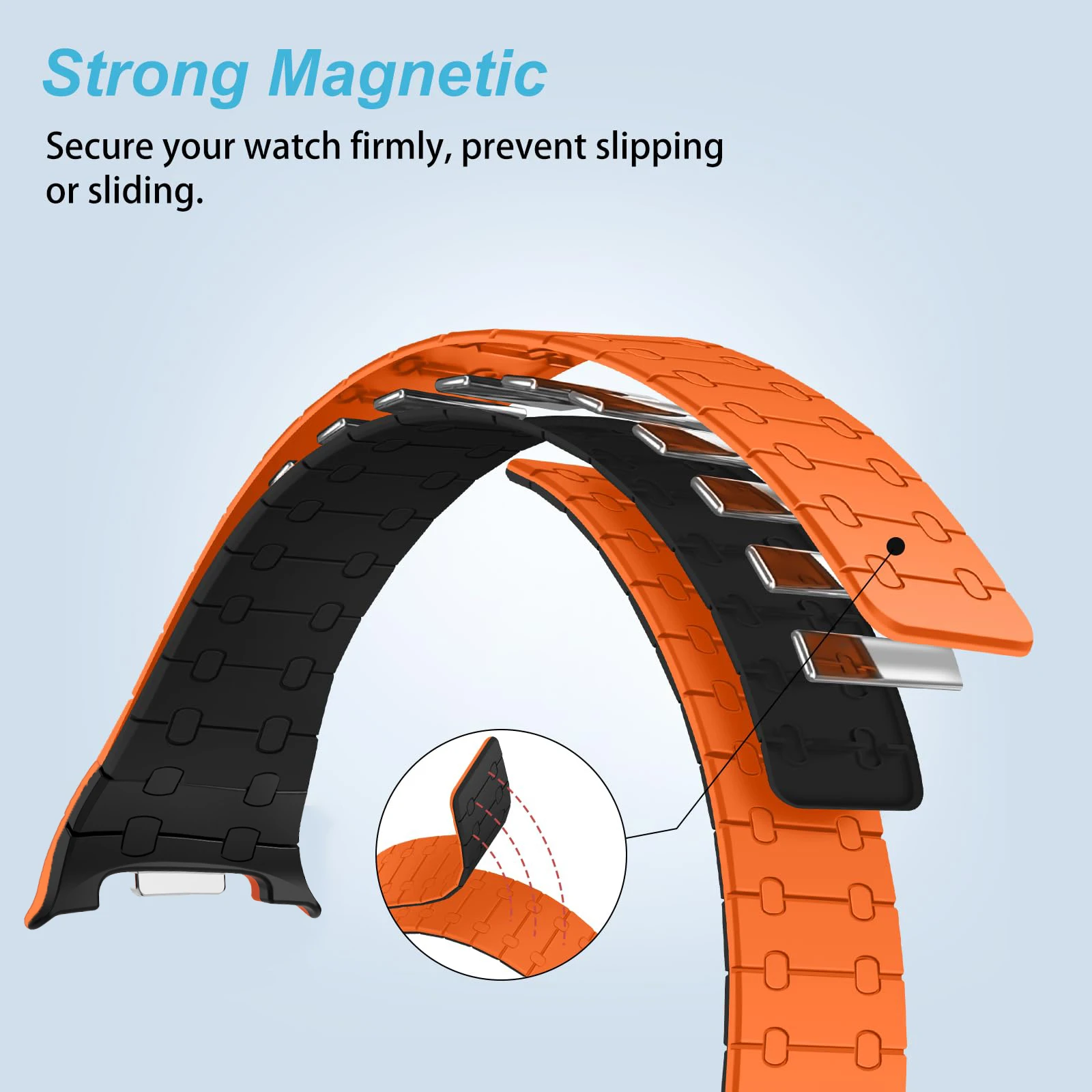 Magnetic Loop Silicone Sport Strap with Curved End Bracelet - No Gaps Design