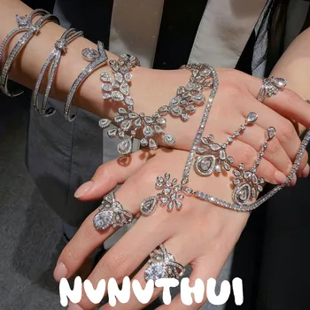 Women Luxurious all-diamond Zircon Drop-panel Necklace Earrings Bracelet Set 2026 1