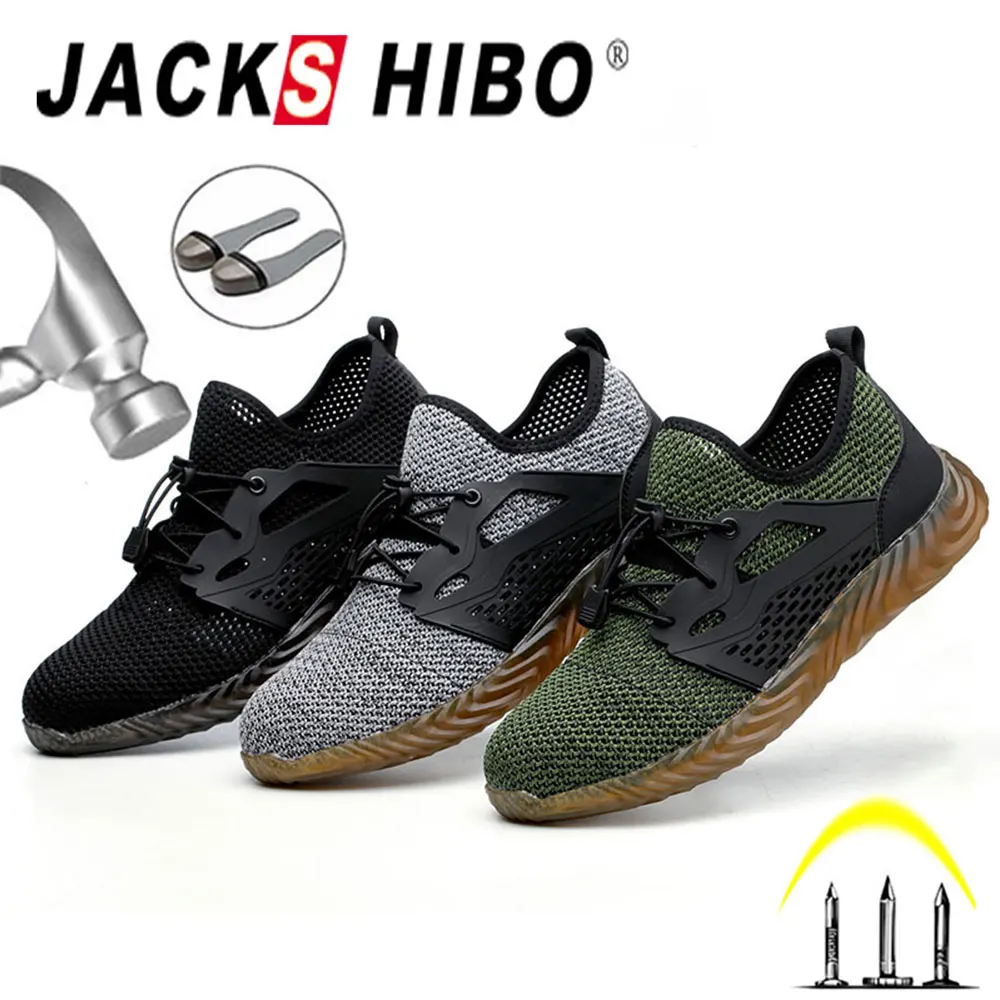 JACKSHIBO Industructible Steel Toe Work Safety Shoes for Men Women Breathable Construction Shoes Puncture Proof Footwear 