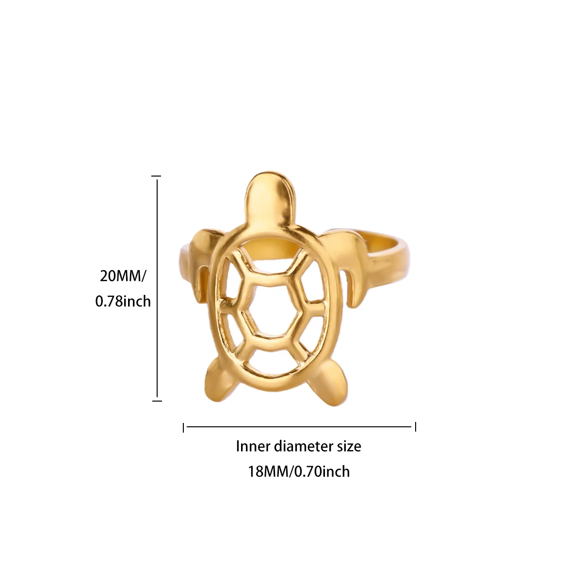 Cute Hollow Turtle Rings for Women Gold Color Stainless Steel Adjustable Ring