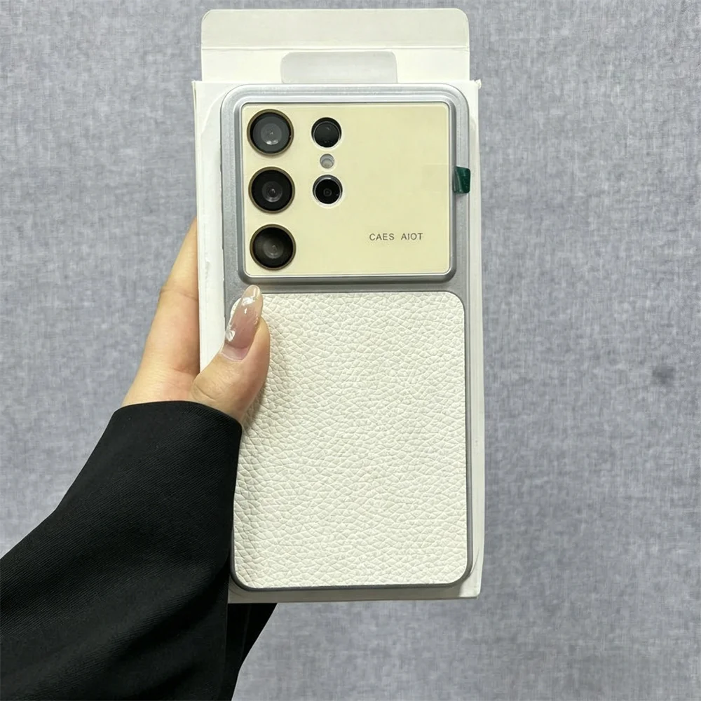 Elegant Large Window PU Leather Phone Case with Glass Camera Protector - Shockproof Cover