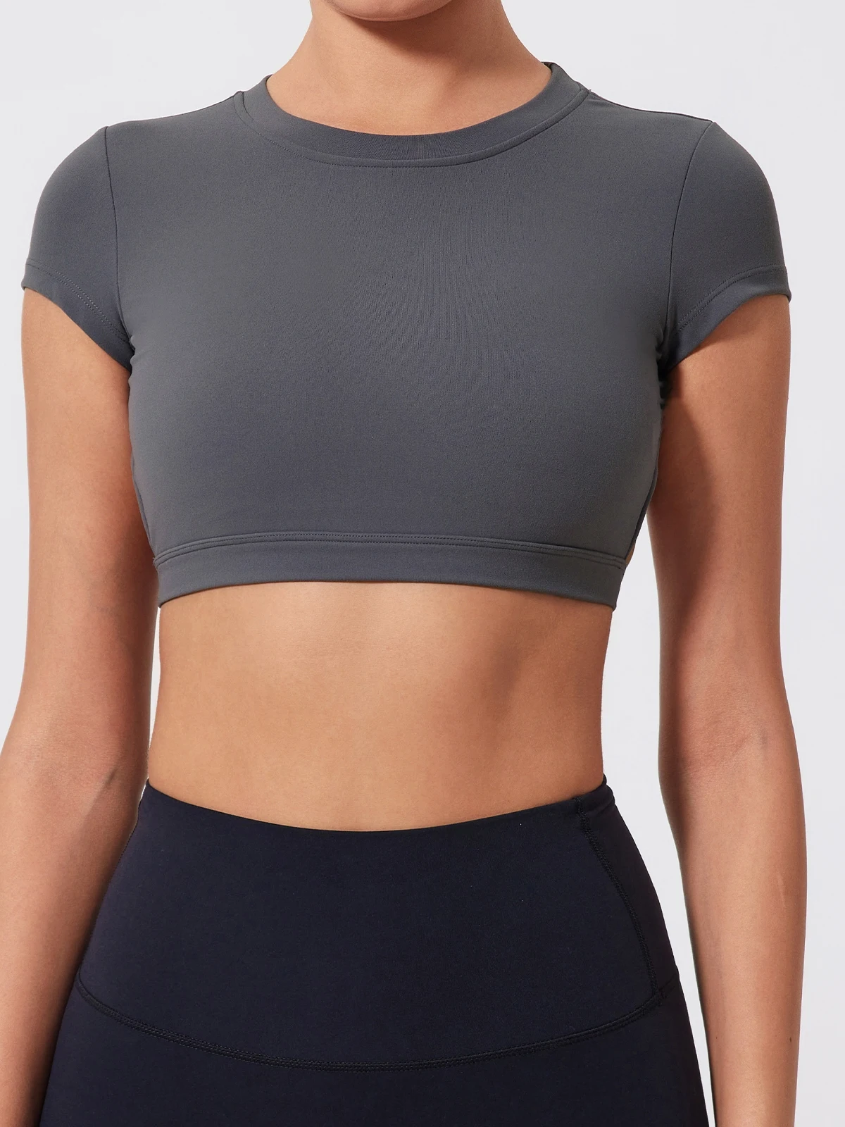Women Crop Top - Backless Sports Crop Tee With High Compressive Waistband