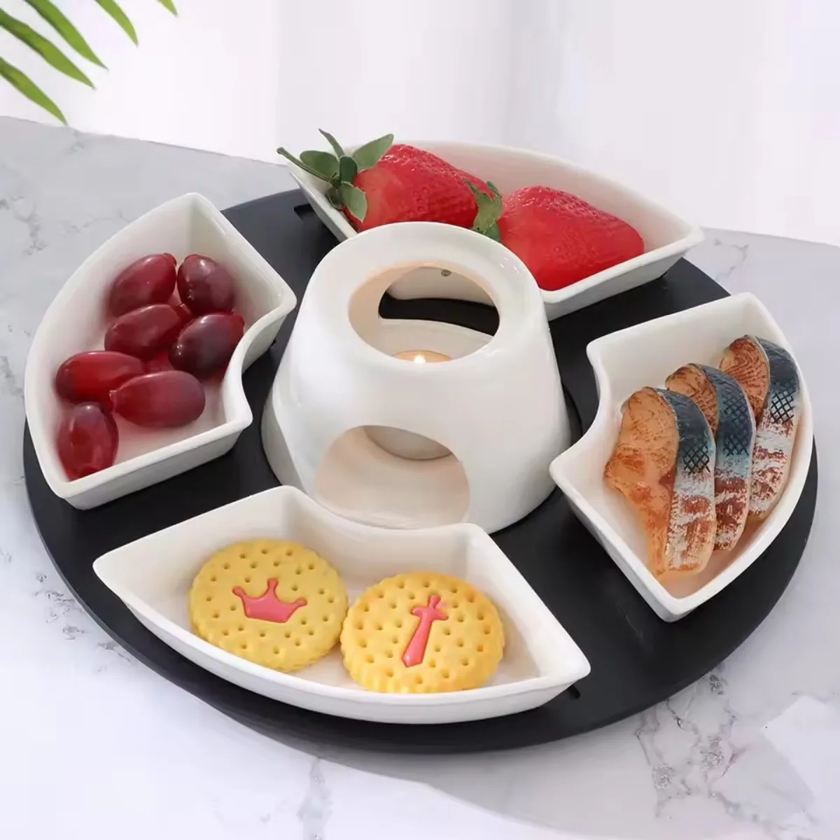 1 set of chocolate chafing dish sauce container ceramic chafing dish butter heater for chocolate caramel dipping sauce.