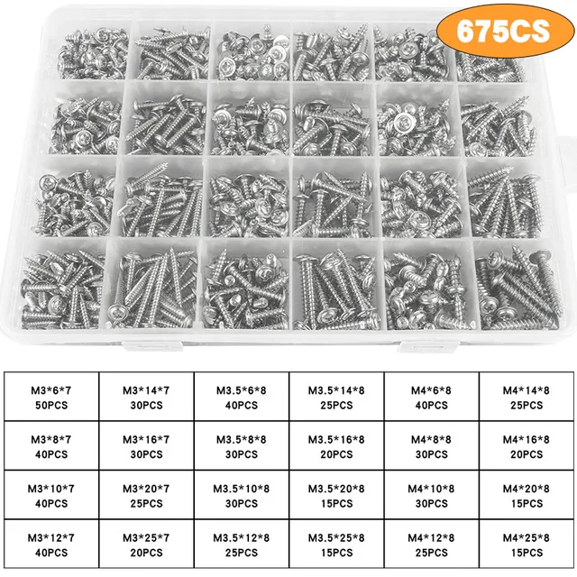 675Pc /835Pcs Pwa Öncsapó Csavar M3 M14 304 Rozsdamentes Acél Keresztes Serpenyő Fej Mosó Gallér Fa Csavarkészlettel - Image 3