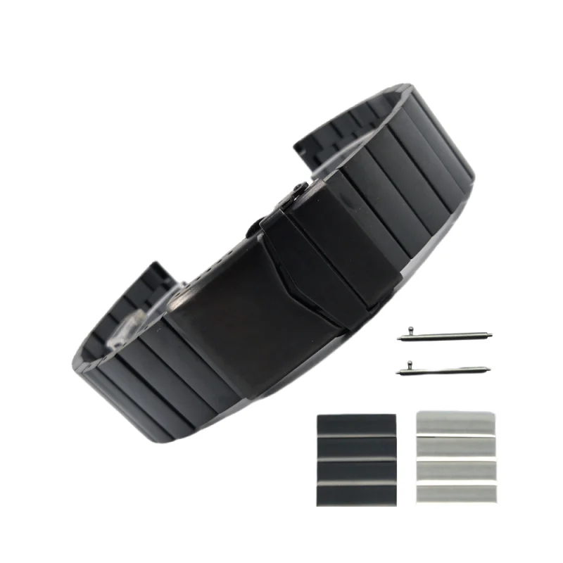 

22MM Black Silver High Quality Stainless Steel Bamboo Chain Solid Stainless Steel Watch Strap With Quickily Spring Bar