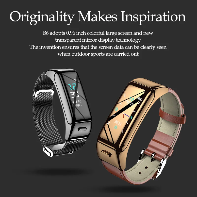 B6 Smart Sports Bracelet Bluetooth Headset Color Screen Sports Monitoring Multi-function Call 2in1 Detachable Smart Watch