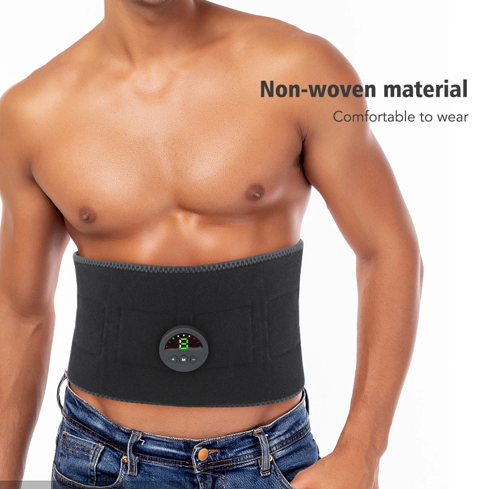 US Stock 19Gears EMS Smart Waist Belt Electric Muscle Massage Fitness Equipment Abdominal Trainer with USB for Strength Training