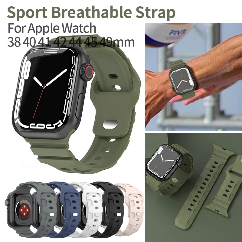 

Sport Silicone Strap for Apple Watch Bands 44mm 40mm 45mm 41mm 42mm 38 Soft Bracelet for iwatch Series 7 se 3 4 5 6 8 Ultra 49mm