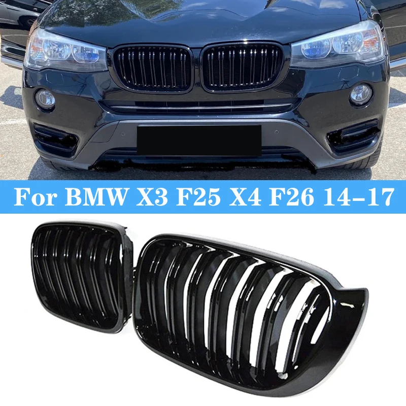 전면 키드니 더블 라인 그릴 교체 레이싱 그릴, 자동차 그릴 액세서리, BMW X3 X4 F25 F26 2014-2017