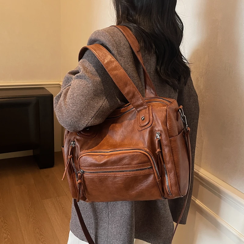 Weiche Umhängetasche mit Innenfach für Damen, 25, luxuriöse Designer-Handtaschen, Reisetasche, große Kapazität, PU-Leder, Umhängetasche – Detail 3