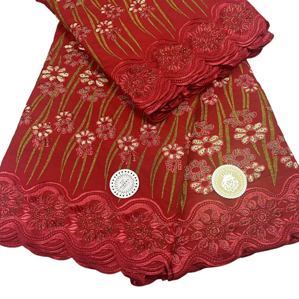 

2024 Fashion 100% Cotton Swiss Voile Lace Fabric High Quality Nigerian Party Stone Embroidery Gown African Lace Fabric 1589