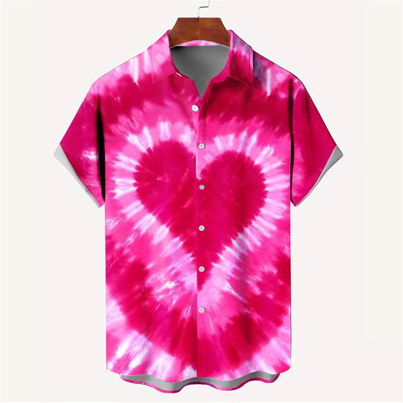 thumbnail image 1 of Nueva camisa de moda para hombre con estampado 3D, de verano, de manga corta, con una sola fila de botones, holgada, de gran tamaño, con estampado de corazón amoroso, tendencia, camisas unisex, 1 of 5
