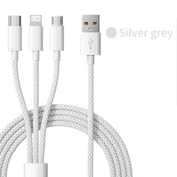 Triple - Function USB Type C Cable - 66W Super Fast Charging with Lightning Data Cord, Available in Multiple Lengths - 1.2 m (WHITE)
