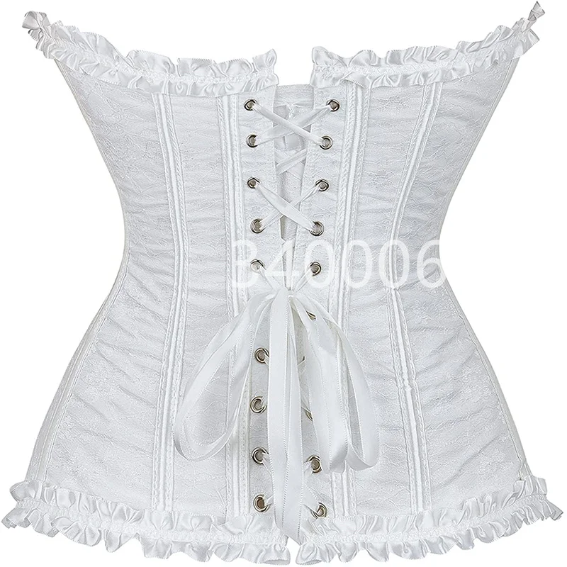 Caudatus Corsets and Bustiers Victorian Fashion Lace Up Flower Print Gothic Corselet Vintage Plus Size Sexy Halloween Blue White