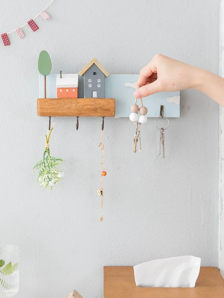Cartoon Solid Wood Key Storage Holder Rack Indoor Porch Wall Hanging Hat Bag Coat Hanger Home Entrance Decor Decorative Hook 3