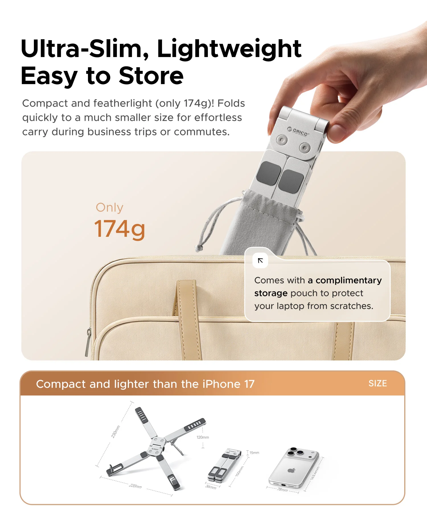 ORICO 노트북 스탠드 Macbook Air Pro용 접이식 알루미늄 수직 노트북 스탠드 노트북 지원 Macbook Pro 태블릿 폰 스탠드