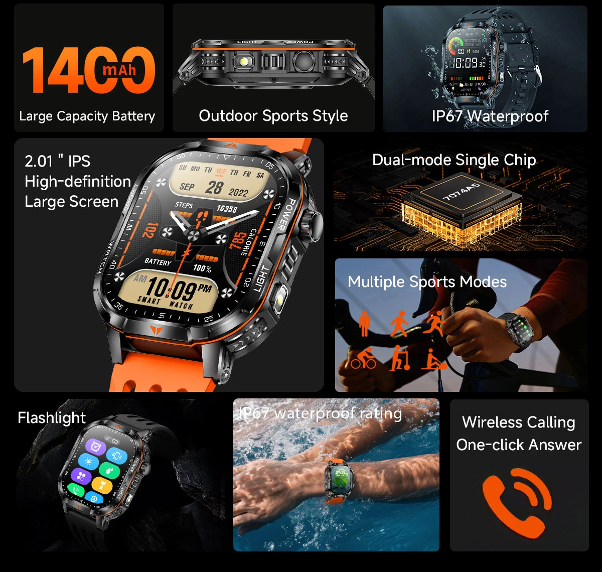 2026 New exercise 1400mAh Battery Smart Watch Tracking 10ATM Waterproof Sports Tracker Outdoor Military Smart Watch Men 2