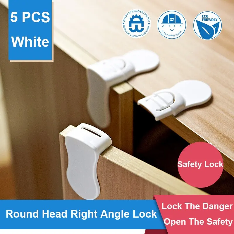 5Pcs White Locks Right Angle Baby Safety Drawer Child Safety Cabinet Locks