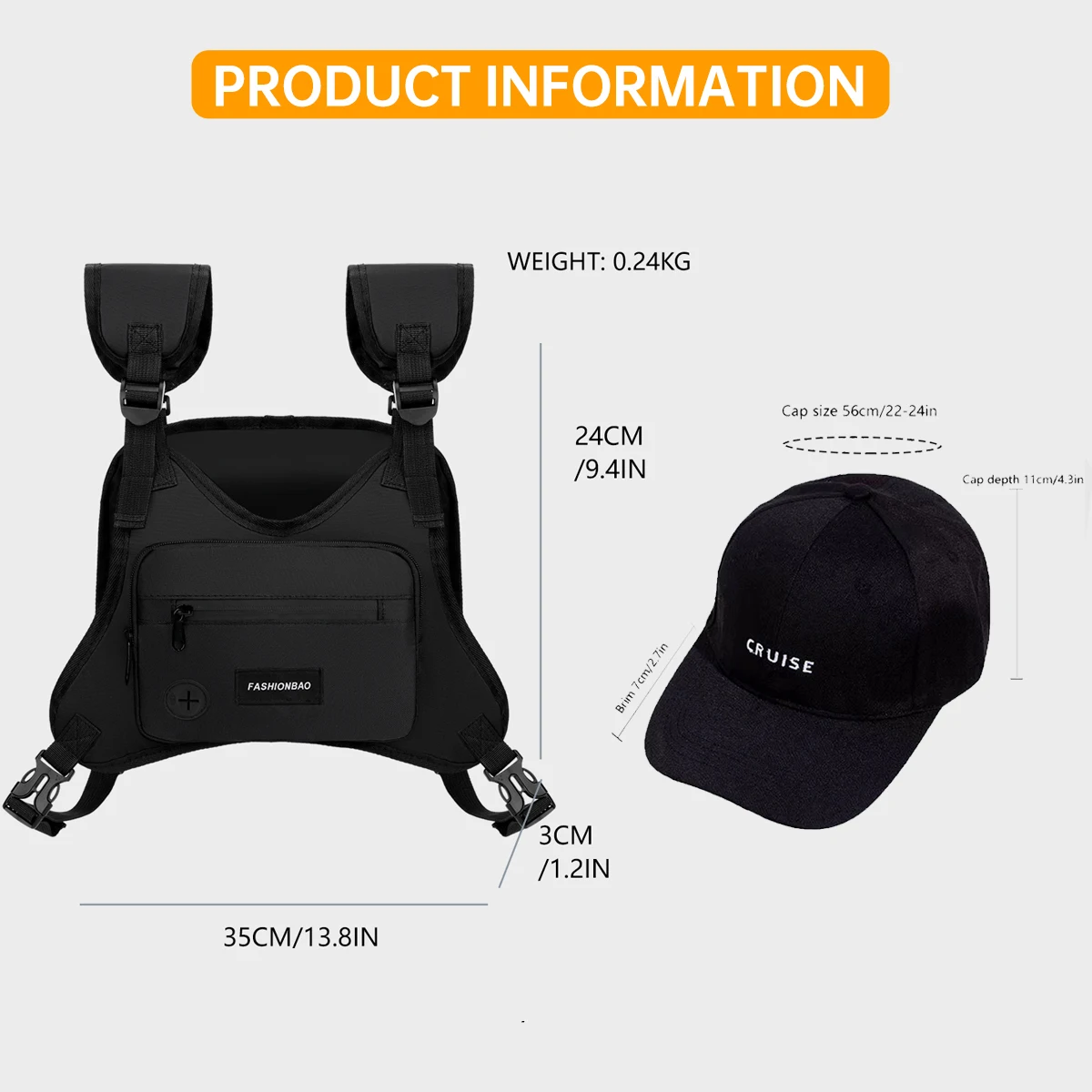 Vest Style Backpack Chest Bag Men's Tactical Bag Cycling Street Sports Chest Bag Multi-Functional Functional Style Vest Bag Sports Outdoor Mountain Climbing and Fishing