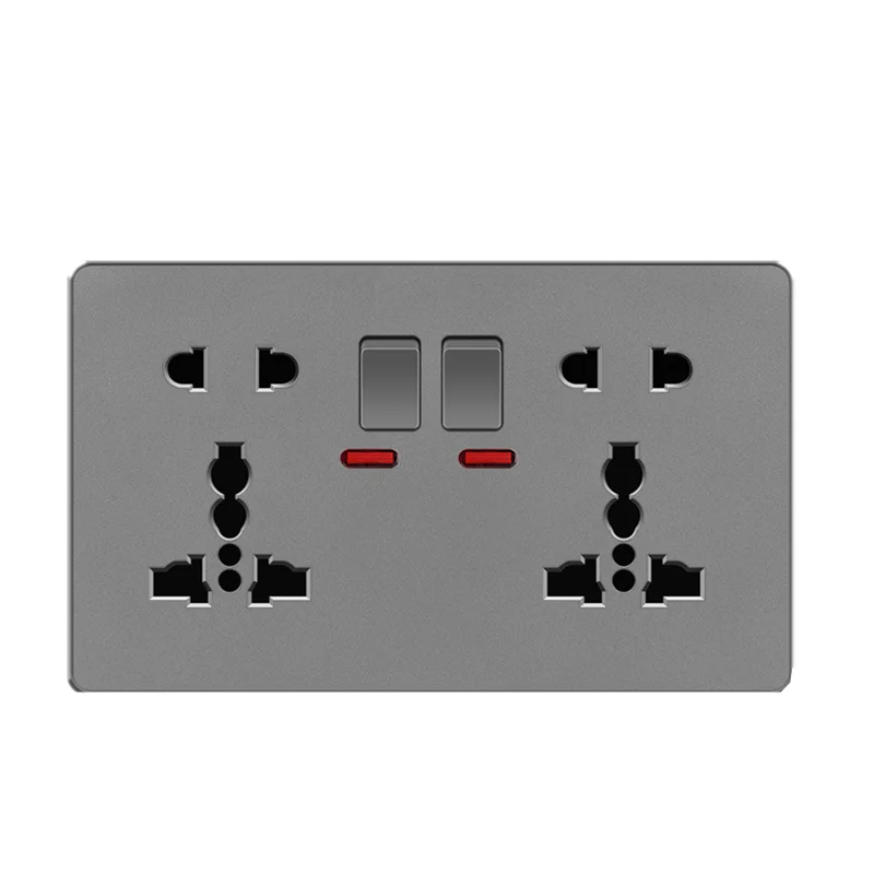 Description Picture 4 of itemWhite Universal Double 5-pin Wall Power Outlet, Electrical Switch with Socket, 220V 10-pin Plug Socket with LED Indicator Light