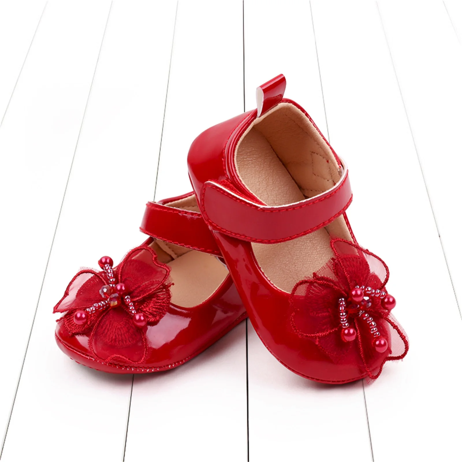 Baby Girls Princess Shoes Soft PU Leather Flower Non-slip First Walker Shoes Toddler Shoes