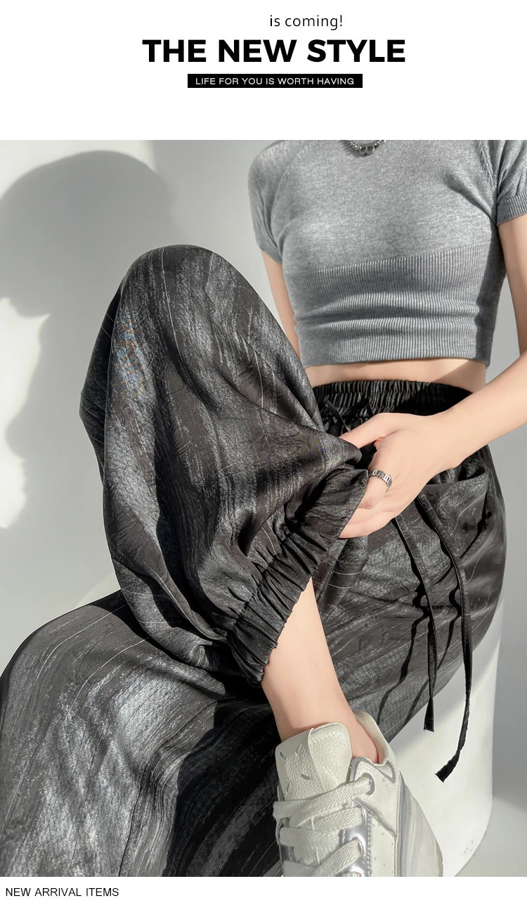 Sommer neue einfarbige schlanke Frauen hosen Mode Straße hohe Taille schwarze Aprikose rote Hosen einfache grundlegende lässige lose Frau Hosen – Detail 28