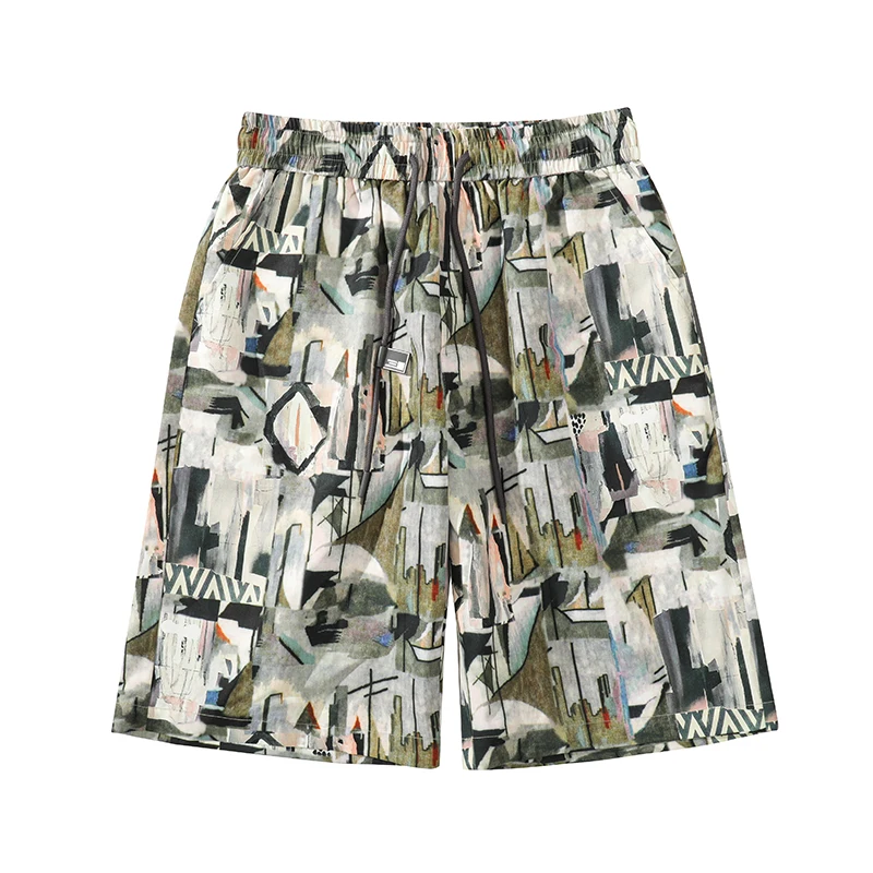 Summer Beach Short Pants Drawstring Elastic Waist Print Cool Short Trousers Baggy Street Trend Breathable Sweatpants