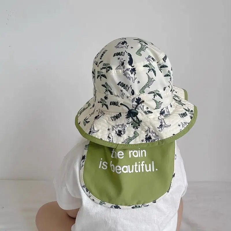 

Summer Kids Sun Hat Cartoon Dinosaur Wide Brim Baby Fisherman Cap for Boy Girl Outdoor Beach Adjustable Panama Caps Bonnet