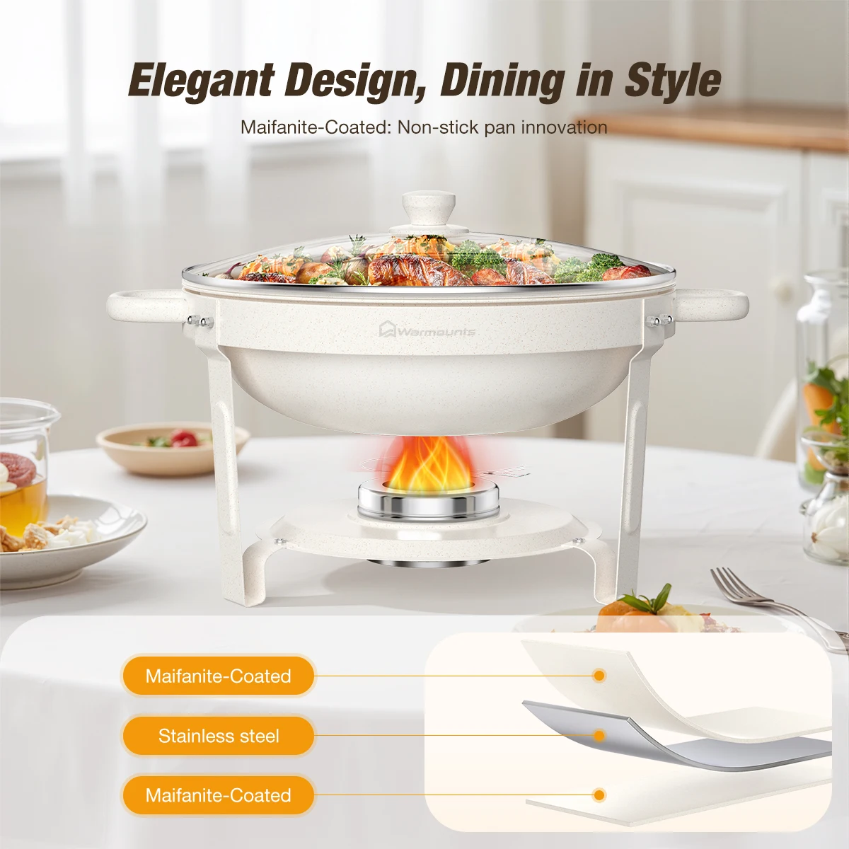 White Round Chafing Dishes Buffet Set with Glass Lid