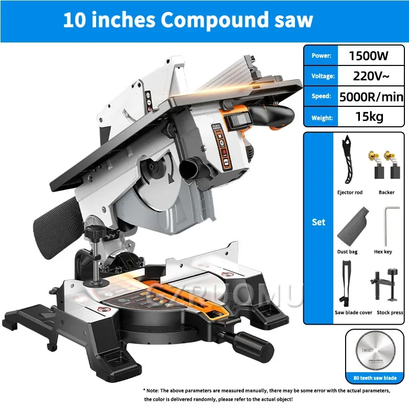 

10 Inches Multi-Functional Woodworking Compound Miter Saw 0-45° Wood Cutting Saw Pvc Aluminum Alloy Cutting Dual-Purpose Machine
