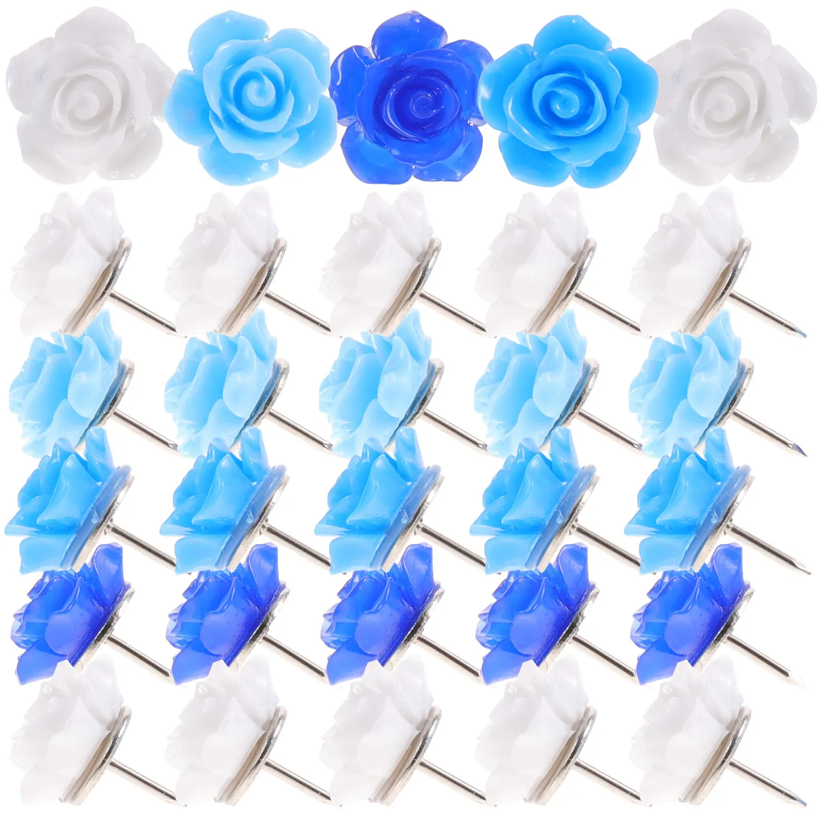 30Pcs 다채로운 꽃 푸시 핀 절묘한 솜씨 수지 철 다기능 압정 게시판 공예 프로젝트지도용