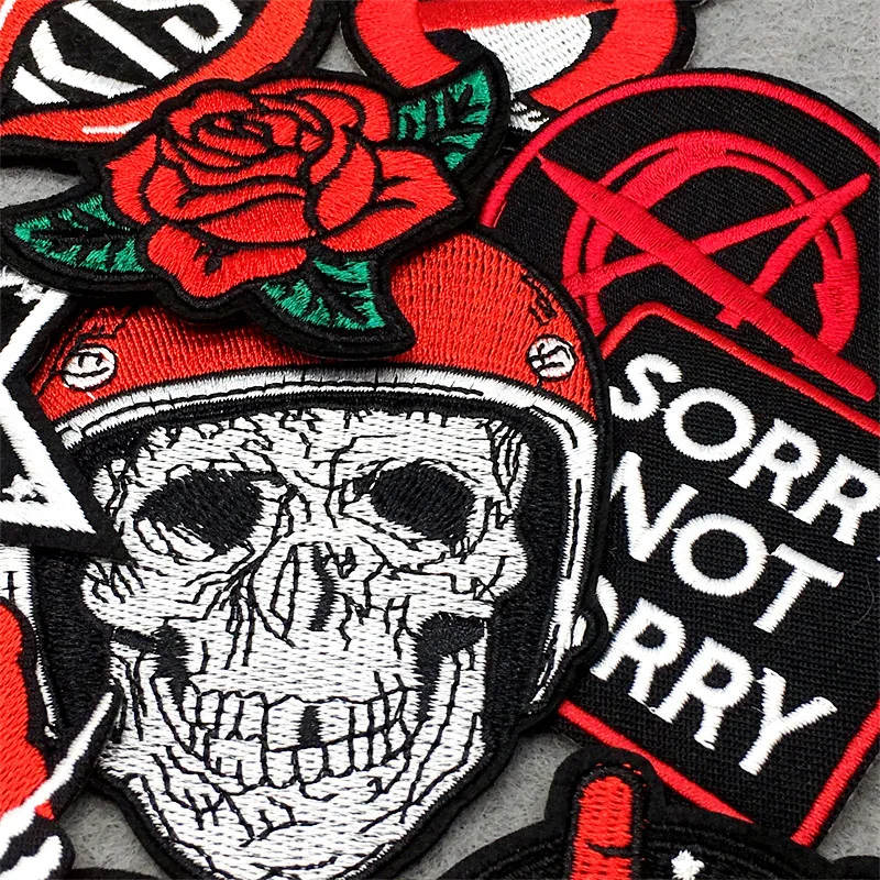 25 개/몫 레드 유령 자 수 패치 펑크 옷 스티커 DIY 아이언 의류에 대 한 패치 Appliques 자 켓 청바지 줄무늬