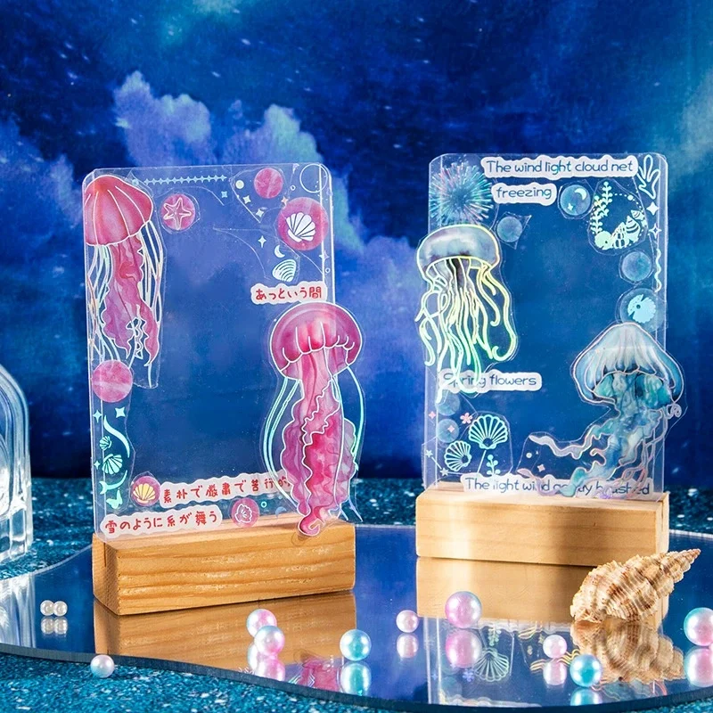 2 개/갑 해파리 판타지 시리즈 홀로그램 PET 스티커 해양 테마 장식 스티커 스크랩북 저널 DIY 공예용