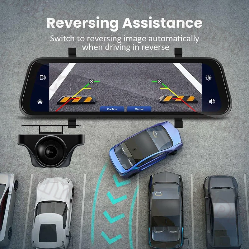 4K Dash Cam for Cars 10inch Car DVR WIFI Wireless Carplay Android Auto Video Recorder Front and Rear Rearview Mirror Dash Camera