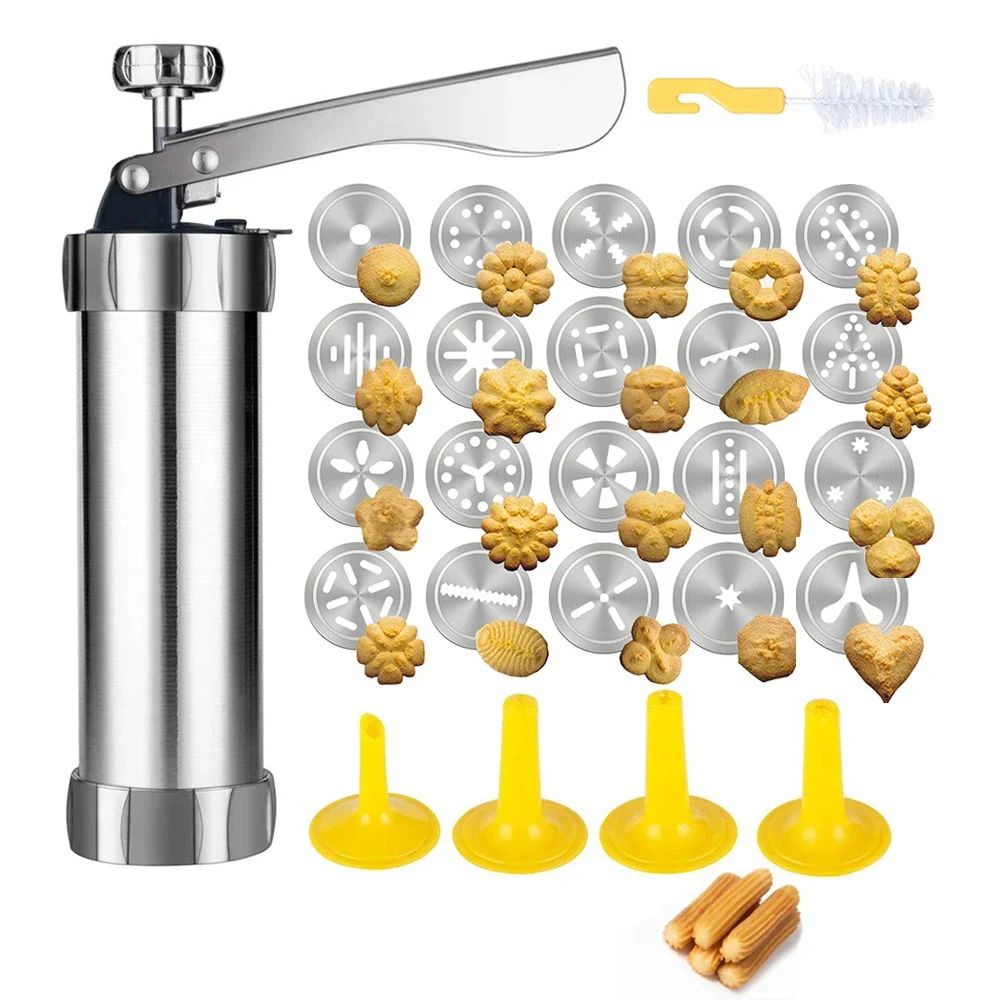 2023 Upgrade Kit Pressa Per Biscotti In Alluminio Manuale Churros Maker Machine Christmals Spritz Cookie Press Gun Set Di Strumenti Per Biscotti
